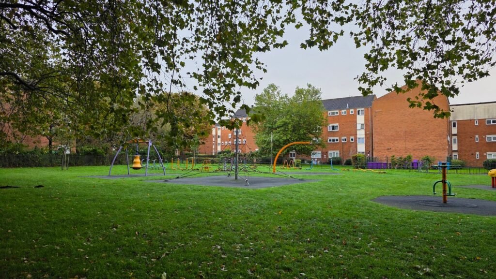 Play equipment on the grass at Aigburth Vale Play Area Play equipment on the grass at Aigburth Vale Play Area