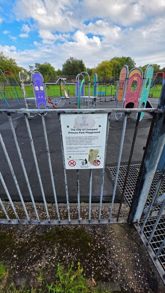Princes Park Playground entrance and council sign Princes Park Playground entrance and council sign